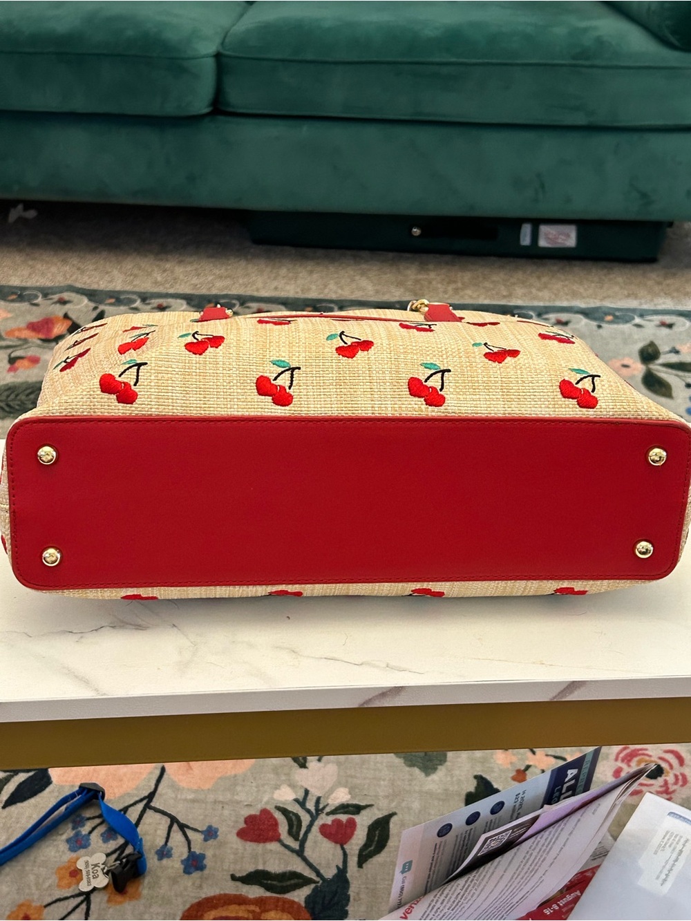 Betsey Johnson 🍒 
Embroidered Cherry Straw Tote  EUC - Picture 8 of 16